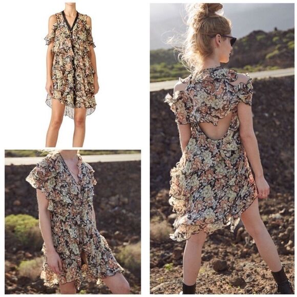 The Kooples “Wanted Ruffle Dress” Floral Ruffled Tiered Dress Women’s 1 XS/SM - Picture 1 of 13